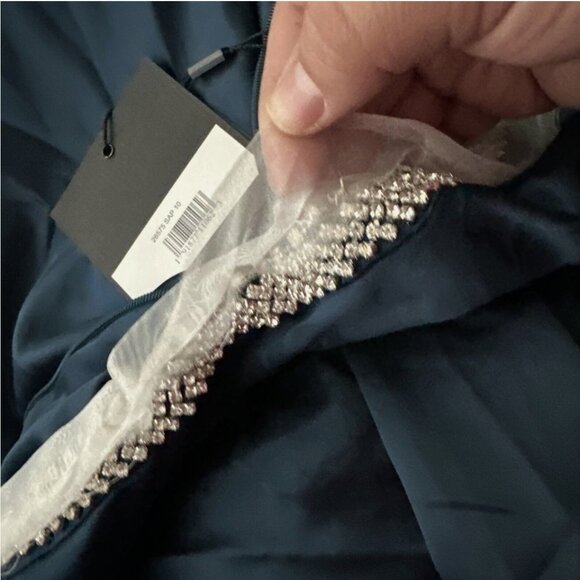 NWT IEENA Mac Duggal [ 10 ] Satin Long Blouson Sleeve Gown Sapphire Blue‎ #Q477 - Picture 5 of 16